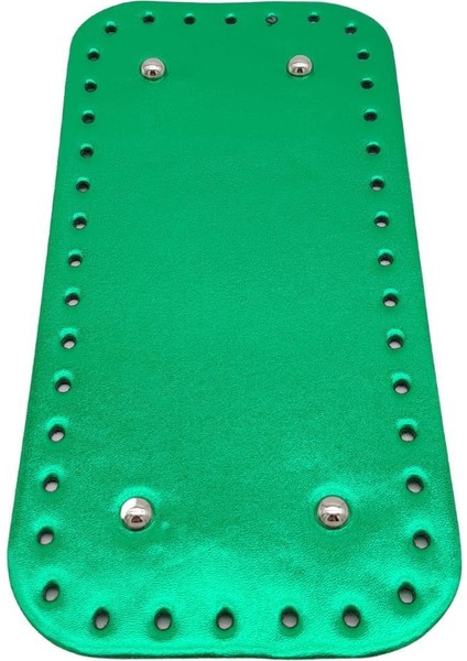 Parlak Rugan Deri 25X12 cm Dikdörtgen Çanta Tabanı Yeşil Renk Gümüş Metalli