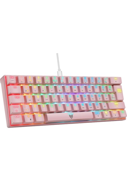 Majesty 62 Tuşlu Rgb Mini Gaming Oyuncu Mekanik Klavye Red Switch Pembe