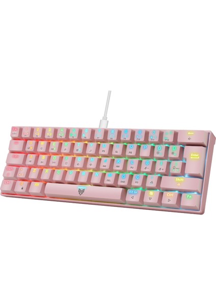 Majesty 62 Tuşlu Rgb Mini Gaming Oyuncu Mekanik Klavye Red Switch Pembe