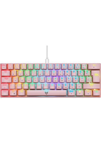 Majesty 62 Tuşlu Rgb Mini Gaming Oyuncu Mekanik Klavye Red Switch Pembe