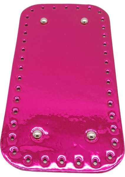 Parlak Rugan Deri 25X12 cm Dikdörtgen Çanta Tabanı Fuşya Renk Gümüş Metalli