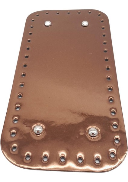 Parlak Rugan Deri 25X12 cm Dikdörtgen Çanta Tabanı Bakır Renk Gümüş Metalli