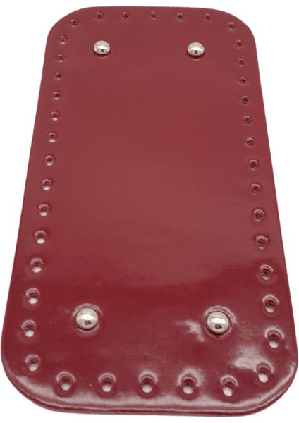 Parlak Rugan Deri 25X12 cm Dikdörtgen Çanta Tabanı Bordo Renk Gümüş Metalli
