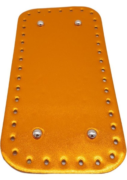 Parlak Rugan Deri 25X12 cm Dikdörtgen Çanta Tabanı Turuncu Renk Gümüş Metalli