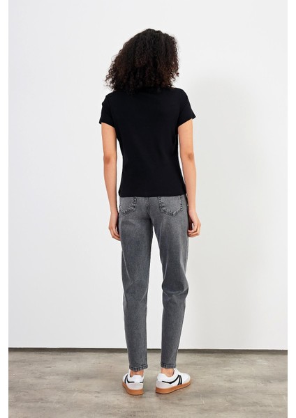 Kadın Rachel Siyah Bisiklet Yaka Slim Fit Basic Ribana Tişört modelleri
