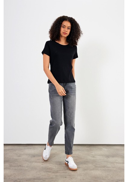 Kadın Rachel Siyah Bisiklet Yaka Slim Fit Basic Ribana Tişört fırsatları