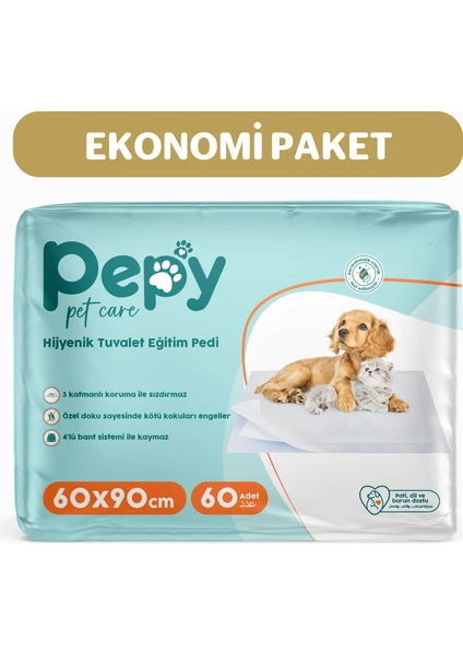 Pepy Pet Care Pepy 60X90 cm Hijyenik Tuvalet Eğitim Pedi 30'lu 2 Paket 60 Adet