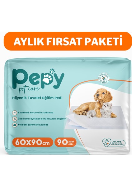 Pepy 60X90 cm Hijyenik Tuvalet Eğitim Pedi 30'lu 3 Paket 90 Adet