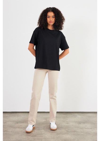 Kadın Oversize Siyah Rahat Kalıp Tişört fiyatları