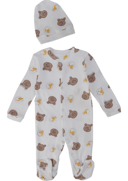 Unisex Bebek Winie The Pooh Baskılı Şapkalı Çıtçıtlı Patikli Tulum