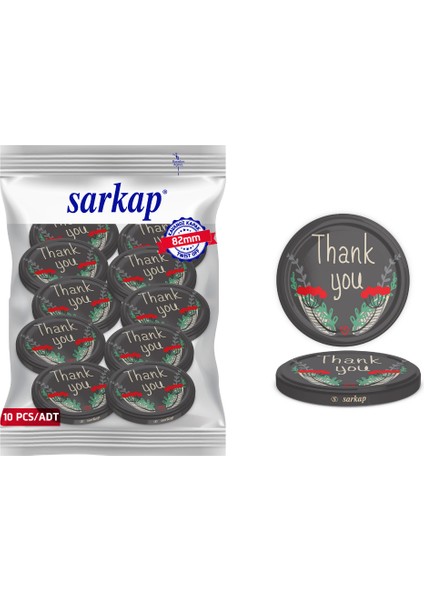 Hijyenik Paketli 10 Adet Kavanoz Kapağı – Thank You Model - 82MM