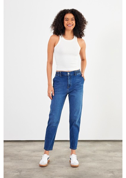 Kadın Norah Dark Blue Beli Lastikli Jean Pantolon (Lyocell)