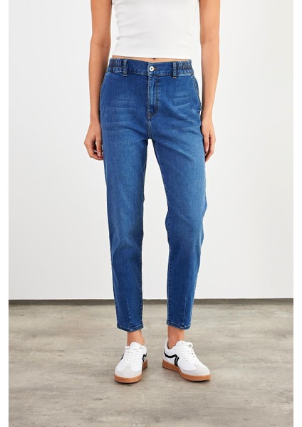 Kadın Norah Dark Blue Beli Lastikli Jean Pantolon (Lyocell) fırsatları