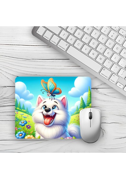 Doğa Manzaralı Neşeli Köpek Tasarımlı Baskılı Kaydırmaz Taban 18X22 cm Mouse Pad