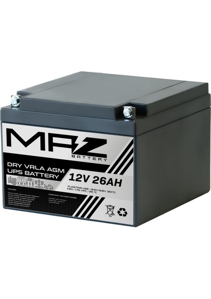 12 Volt 26 Amper (Ah) Kuru Agm Vrla Akü (Yeni Üretim)
