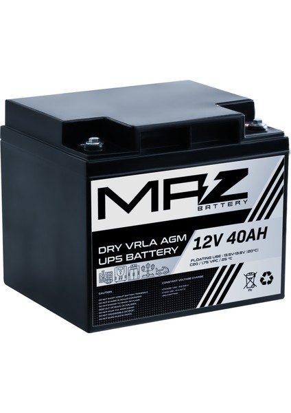 12 Volt 40 Amper (Ah) Kuru Agm Vrla Akü (Yeni Üretim)