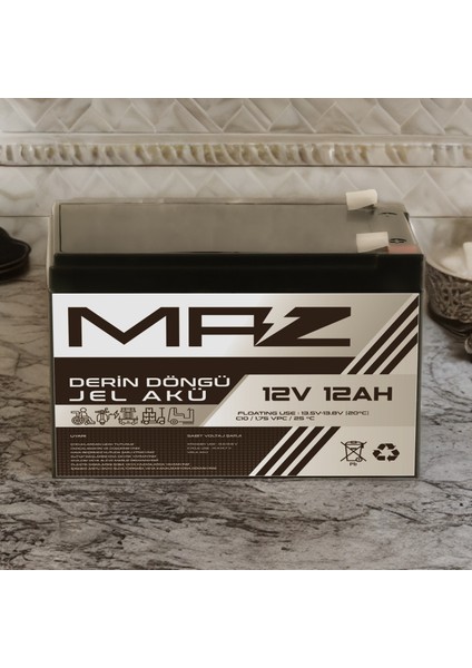 12 Volt 12 Amper (Ah) Derin Döngü Jel Akü Max Performans