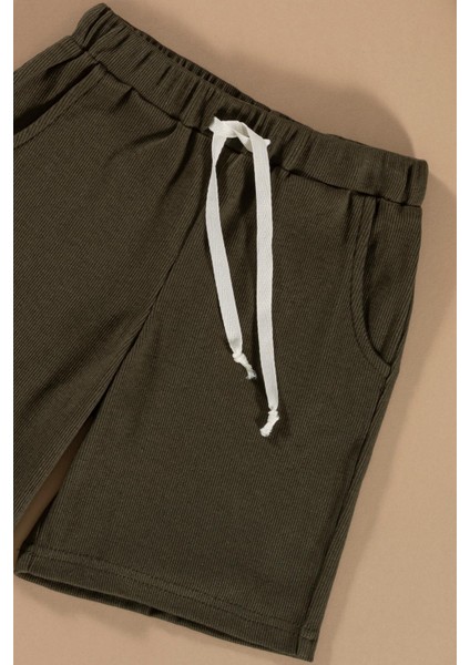 Çizgili Garnili Cepli Yeşil Tshirt Şort Takım modelleri