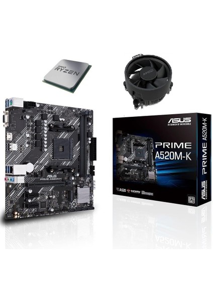 Prime A520M-K Ddr4 4600MHZ Matx Anakart - Amd Ryzen 5 5500 Am4 Işlemci Tray - Amd Fan Set