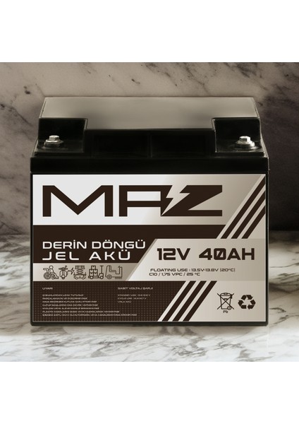 12 Volt 40 Amper (Ah) Derin Döngü Jel Akü Max Performans