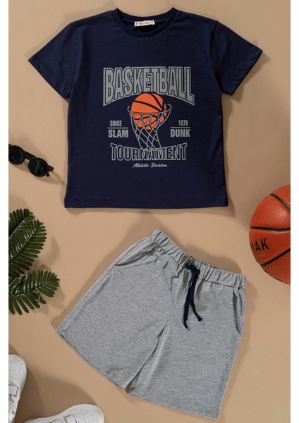 For You Kids Basketboll Baskılı Lacivert Tshirt Şort Takım