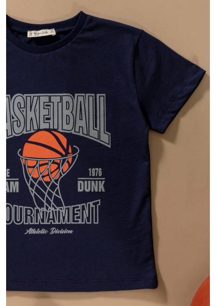 For You Kids Basketboll Baskılı Lacivert Tshirt Şort Takım