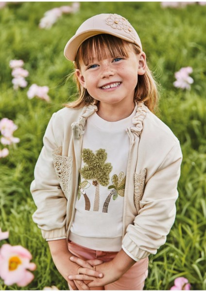 Güpür Detaylı Fermuarlı Kız Çocuk Sweatshirt