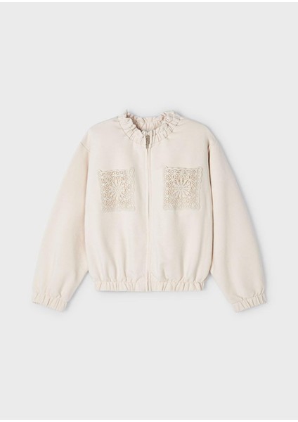 Güpür Detaylı Fermuarlı Kız Çocuk Sweatshirt