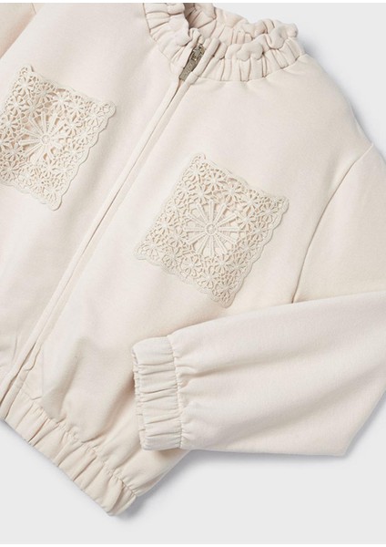 Güpür Detaylı Fermuarlı Kız Çocuk Sweatshirt