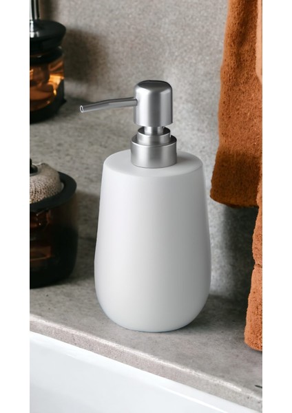 Stone Lüks Camsı Mat Seramik Banyo Mutfak Sıvı Sabunluk Bulaşık Deterjanlık Gümüş Silver Kapak