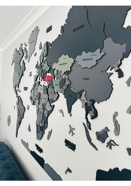 Çok Katmanlı Ahşap Dünya Haritası 3D