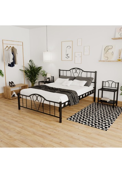 Orkide Çift Kişilik Ferforje Metal Karyola 180x200 Siyah