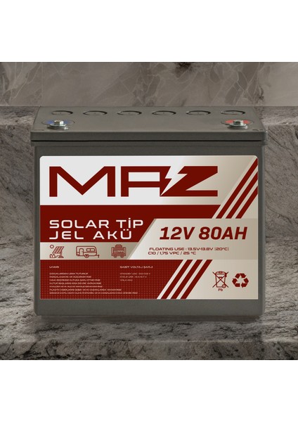 12 Volt 80 Amper (Ah) Solar Jel Akü (Güneş Paneli Akü)