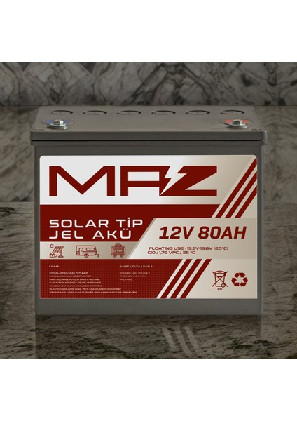 12 Volt 80 Amper (Ah) Solar Jel Akü (Güneş Paneli Akü)