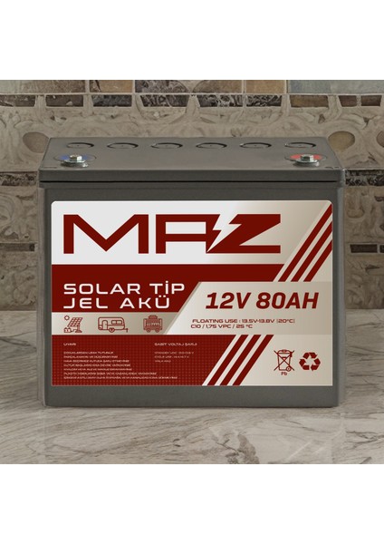 12 Volt 80 Amper (Ah) Solar Jel Akü (Güneş Paneli Akü)