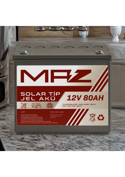 12 Volt 80 Amper (Ah) Solar Jel Akü (Güneş Paneli Akü)