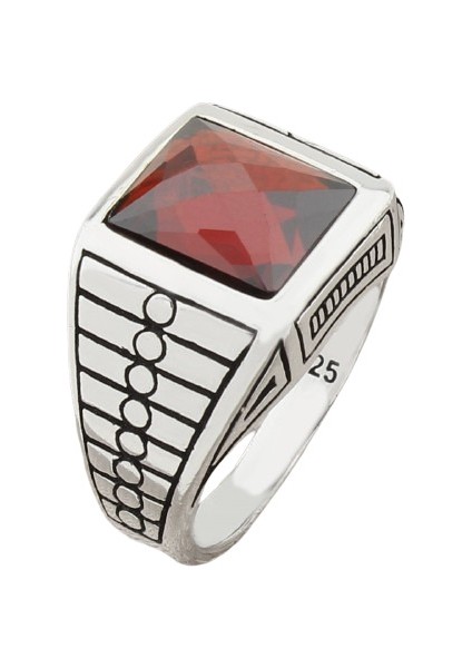 Erkek Yüzük Gümüş 925 Desenli Kare