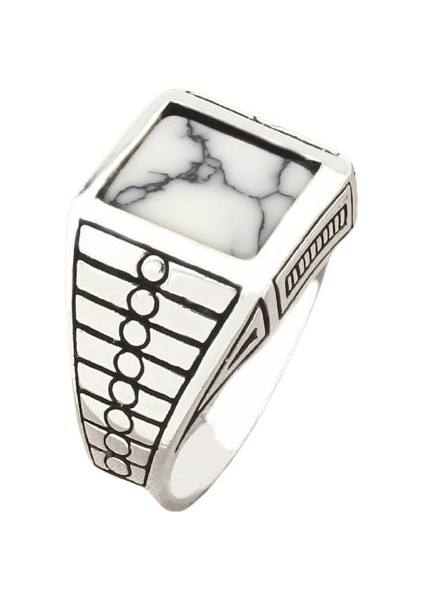 Erkek Yüzük Gümüş 925 Desenli Kare