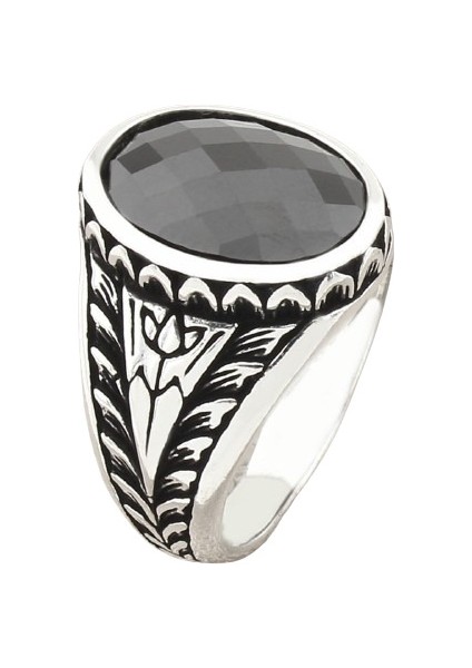 Erkek Yüzük Gümüş 925 Desenli Kare Taşlı