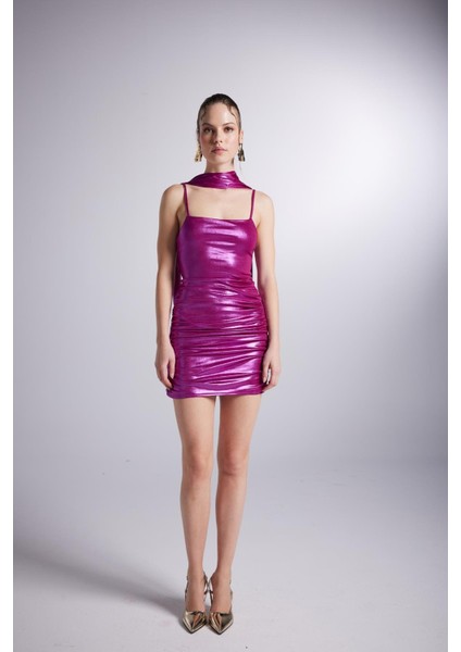 Parlak Kumaşlı Mini Vivid Elbise Pembe modelleri