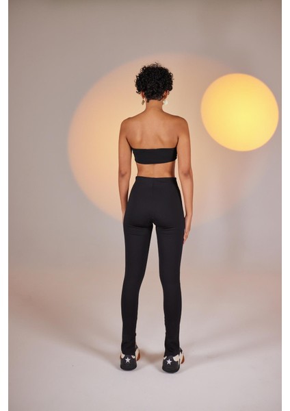 Kruvaze Bel Paça Yırtmaç Detaylı Toparlayıcı Pantoroma Kumaş Tayt Lena Pantolon Siyah fiyatları