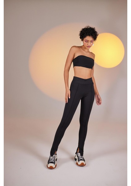 Kruvaze Bel Paça Yırtmaç Detaylı Toparlayıcı Pantoroma Kumaş Tayt Lena Pantolon Siyah fırsatları