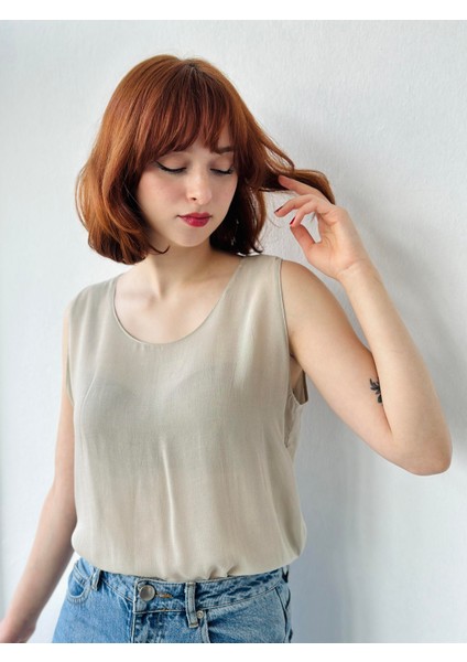 Şifon Basic Atlet Bluz Kadın Kum