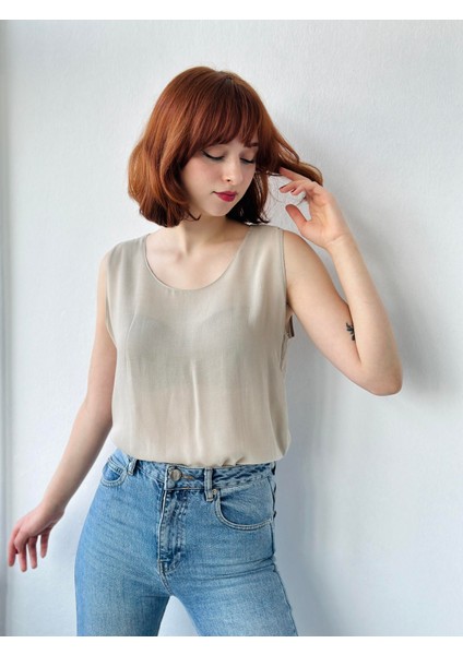 Şifon Basic Atlet Bluz Kadın Kum fiyatları