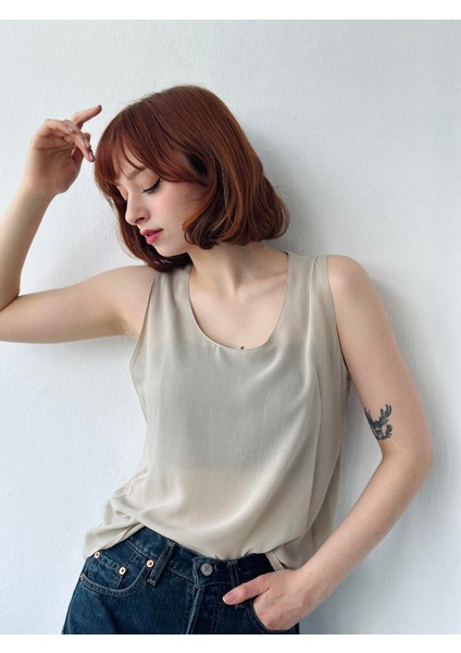 Şifon Basic Atlet Bluz Kadın Kum modelleri