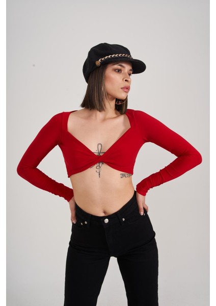 Kadın Kırmızı Uzun Kol Crop Walery Bluz fiyatları