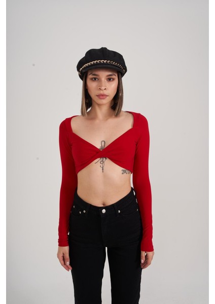 Kadın Kırmızı Uzun Kol Crop Walery Bluz fırsatları