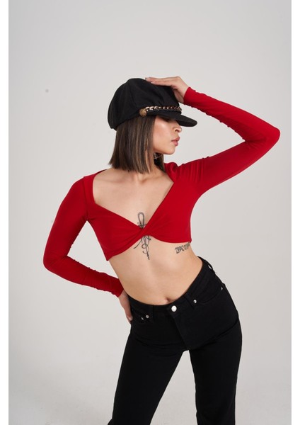 Kadın Kırmızı Uzun Kol Crop Walery Bluz indirimleri
