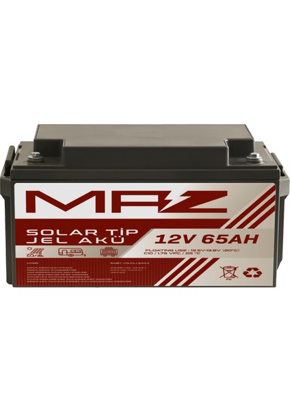 12 Volt 65 Amper (Ah) Solar Jel Akü (Güneş Paneli Akü)