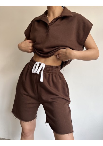 Mai Polo Yaka Kahve Şort Takım